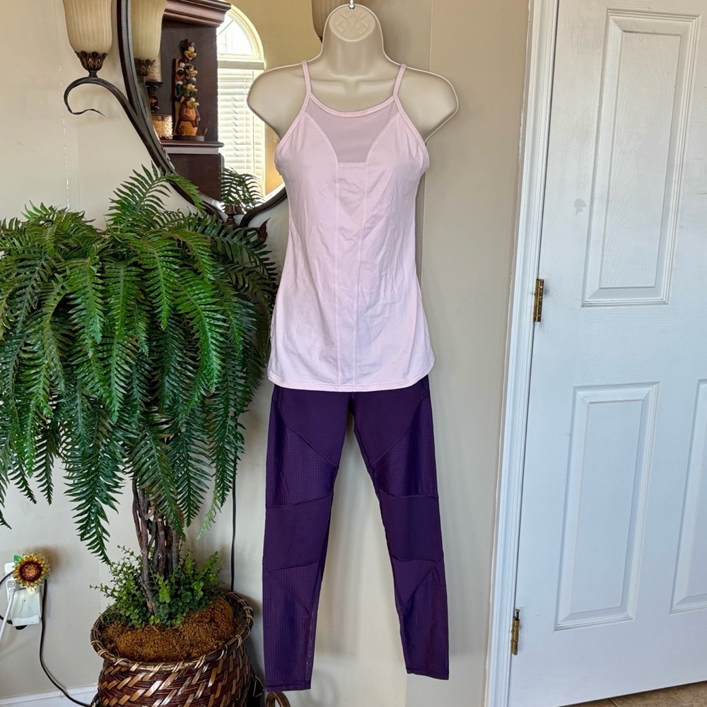 Victoria’s Secret Sport Pale Pink Racerback Tank Top & Plum Purple Leggings Set